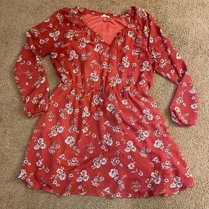 Red floral dress empire waist